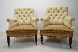 Library armchairs, 19th century mahogany supports. H.93 cm.