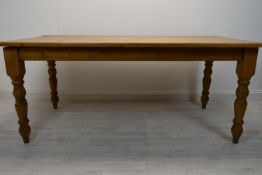 Kitchen table, Victorian style pine. H.78 W.184 D.93 cm