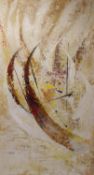 Oil on canvas, mid century stylised abstract study. H.137.5 W.76.5 cm