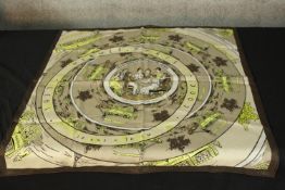 Hermes scarf. Jeu Des Omnibus Et Dames Blanches. Designed by Hugo Grygkar, 1987. 68 x 64 cm.