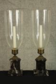 A matching pair of candle holders. Storm lanterns early 20th centaury. Made of marble, brass and