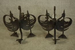 Victorian decorative wall mounting iron hooks. Pair, Gothic in style and each measuring H.43 x W.
