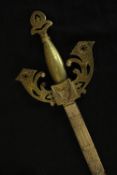 Two decorative Toledo made swords. With engraved decoration on the blade, pommel and cross guard.