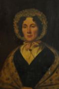 Oil on canvas. A rather austere looking portrait of a woman. Unknown artist. Probably mid nineteenth