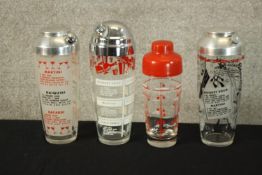 Four vintage glass cocktail shakers. H.26cm (largest).