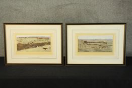 Charles Walter Simpson. Chromolithographs. Two fox hunting scenes. Framed and glazed. 39 x 53 cm.