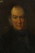 Oil on canvas. Oval portrait of a gentleman. Well executed and in need of a clean. Early to mid