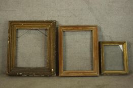 Three gilt decorated 19th century picture frames. H.93 x W.78cm (largest).
