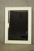 Wall mirror, contemporary white laminate frame with bevelled glass. H.104 W.75cm.