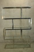 Full height shelving, contemporary chrome and glass. H.180 W.120cm.