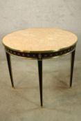 Centre table, Empire style marble topped and mahogany with ormolu mounts. H.78 Dia.95cm.
