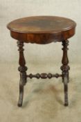 Work table, mid Victorian walnut. (Lacks its interior). H.76 W.60cm.
