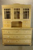 Dresser, late 19th century north European pine, in two sections. H.189 W.145cm.