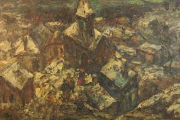 Maurice Vagh-Weinmann (Hungarian, 1899–1986). Oil paining. Landscape with a church spire. H.71 x W.