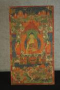 Painting on canvas of a Buddhist at prayer. Well worked and highly detailed. H.90 x W.50 cm.