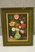 Oil on board. Still life painting. Signed on the back ‘Frances Heller’ and dated 1973. Framed. H.