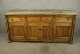 Dresser base, 19th century pine. H.83 W.183cm.