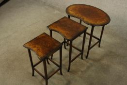 Occasional tables, nest of three, vintage burr walnut. H.52 W.55cm.