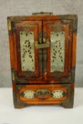 A small decorative Chinese jewellery cabinet with jade inlays. Complete with its lock and key. Early