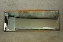 Wall mirror, vintage teak framed. H.53 W.127cm.