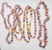 Four Jasper bead necklaces with silver clasps, including a long pebble bead necklace and a