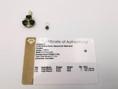 Two 9 carat gold gem-set pendants, an African green diamond floral design white gold pendant pendant