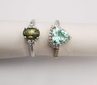 Two 20th century 18 carat gold gem-set rings, a tourmaline and diamond trillion cluster ring and a