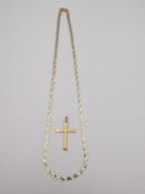A 9ct three colour gold plaited 20 inch chain along with an 18ct yellow gold cross. Chain