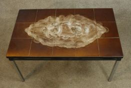 Coffee table, vintage chrome and ceramic tiled. H.40 W.76cm.