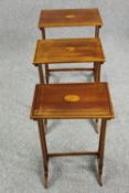Occasional tables, nest of three graduating Regency style mahogany and satinwood inlaid. H.69 W.