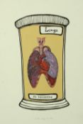 Print. Breath deeply and relax. Signed 'Bert' and dated 2009. Framed and glazed. H.62 x W.44 cm.