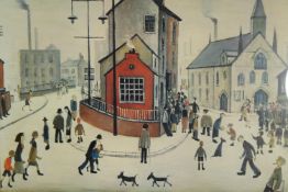 L. S. Lowry. ‘A Street in Clitheroe’. Framed and glazed print. H.80 x W.90 cm.