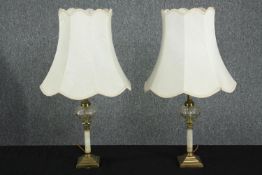 Two brass and marble classical design lamps with matching shades. each measuring H.65 cm.