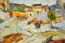 Ram Kumar (Indian 1924 -2018). Acrylic on paper. Village scene. Signed on the back Ram Kumar 2012.