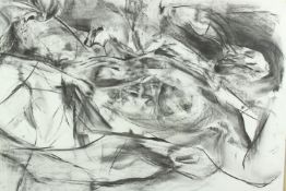Charcoal nude. Signed Janet Goddard. Framed and glazed. H.66 x W.90 cm.