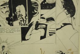Strip cartoon. Ink on paper. Signed indistinctly bottom right. Framed and glazed. H.36 x W.42 cm.