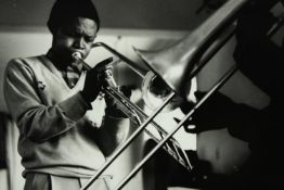 Photographic portrait of Hugh Masekela taken by his friend and fellow musician Jonas Gwangwa.