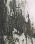 Etching titled 'Katedra' and dated 1981. Signed indistinctly by the artist. Framed and glazed. H.