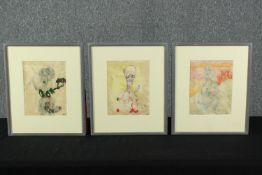 Three surrealist style works with the look of automatic drawings about them. Signed indistinctly