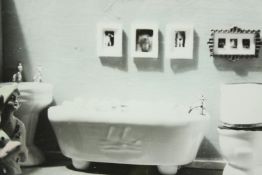 Framed photograph. Unsigned. Bathroom scene with a bust. Framed and glazed. H.36 W.50 cm.