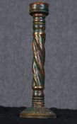 A turned hardwood candlestick with a copper finish. Probably Chinese. Early twentieth century but