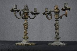 A pair of late 19th century silver plated Gothic style candelabras. Decorated with serpents on the