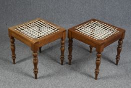 Stools, pair 19th century fruitwood. H.45 W.45 D.45cm