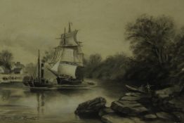 Drawing on paper titled The Avon near Bristol. Unsigned. Mounted. H.56 x W.71 cm.