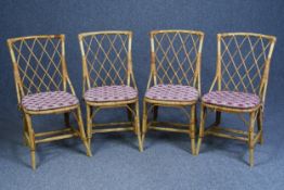 Conservatory chairs, a set of four vintage rattan and bamboo. H.95 W.48 D.48 cm (some wear as