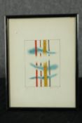 A small abstract watercolour. Signed indistinctly bottom right and dated 1987. H.21 W.16 cm.