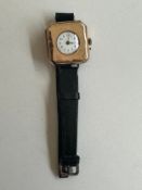 A Victorian 9ct rose gold geometric design ladies automatic watch with engraved monogram to the