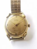 A gold plated Butex swiss automatic antimagnetic gentleman's wrist watch with stretch strap. (Not