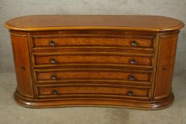 Chest of drawers, contemporary Continental, burr walnut and walnut. H.74 W.160 D.56cm.