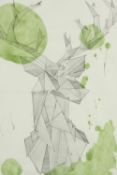 Lithograph with watercolour. Abstract print. Signed indistinctly lower right. Marked 'A.P' (